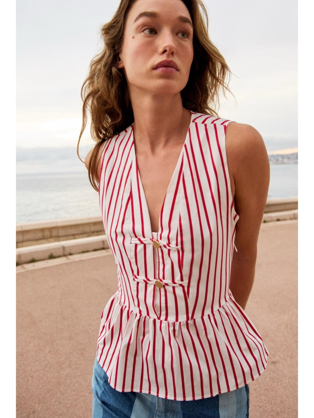 Zara Striped Frog Fastening Top